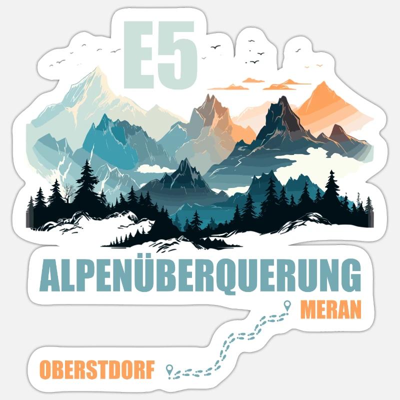 E5 Alpenüberquerung Sticker Größe S (10 x 10 cm)