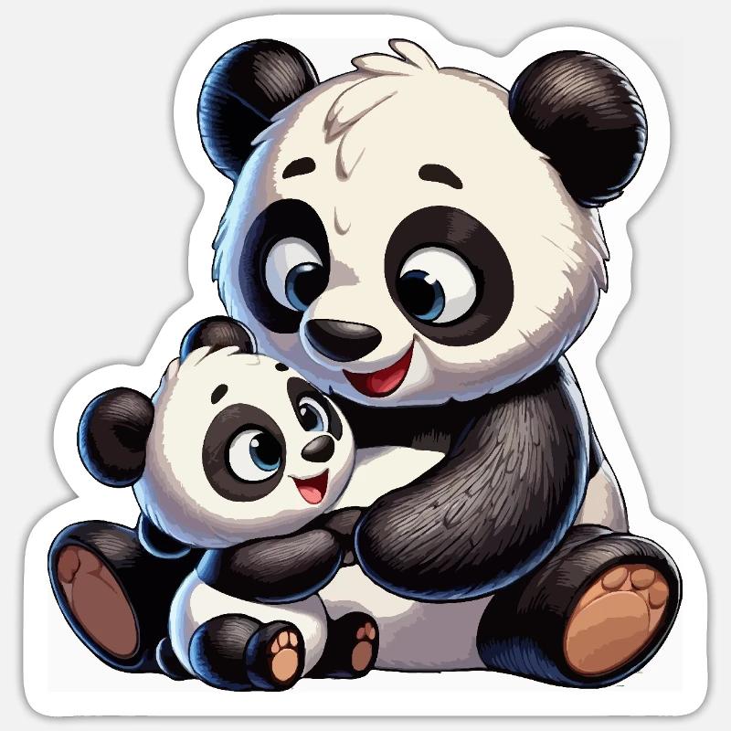 Panda-Mutter mit Kind - Sticker Größe S (10 x 10 cm) - Mattweiß