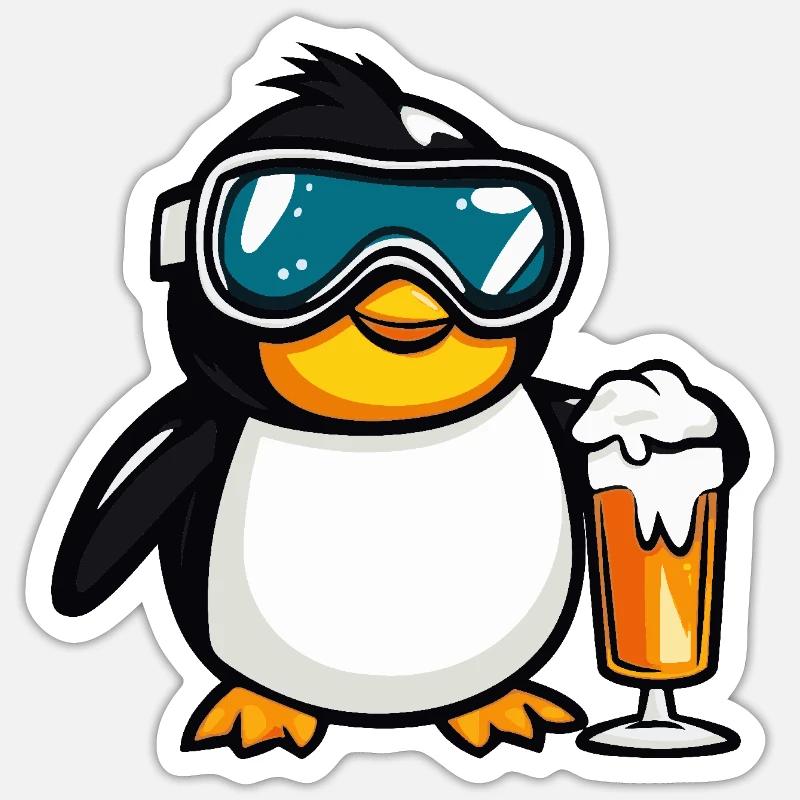 Pinguin Apres Ski Bier - Sticker Größe S (10 x 10 cm) - Mattweiß