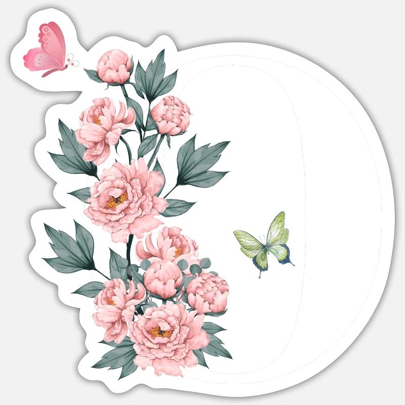 Lettre o fleurs rose - Sticker taille S (10 x 10 cm) - blanc mat