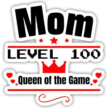 Mom Level 100: Queen of the Game, Mother's Day Gift - Sticker size S (10 x 10 cm) - white matte - Front