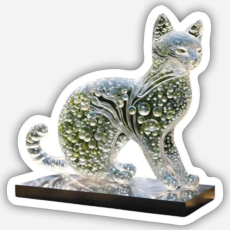 Skulptur einer Katze aus farbigen Wassertropfen Sticker Größe S (10 x 10 cm)
