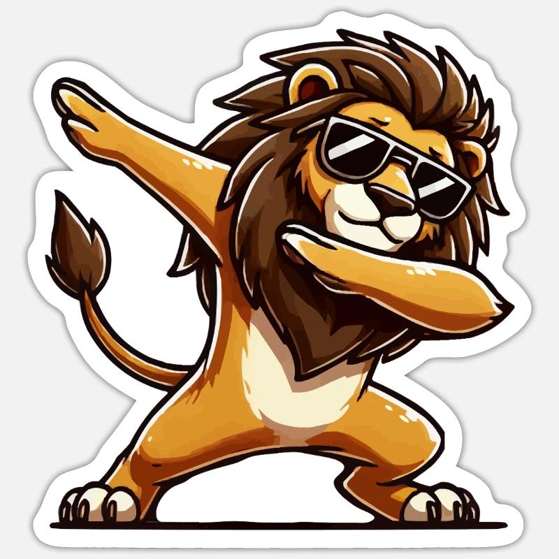 Lion Bande dessinée Dabbing - Sticker taille S (10 x 10 cm) - blanc mat