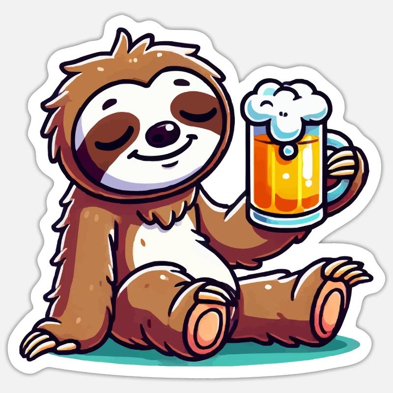 faultier bier comic - Sticker Größe S (10 x 10 cm) - Mattweiß