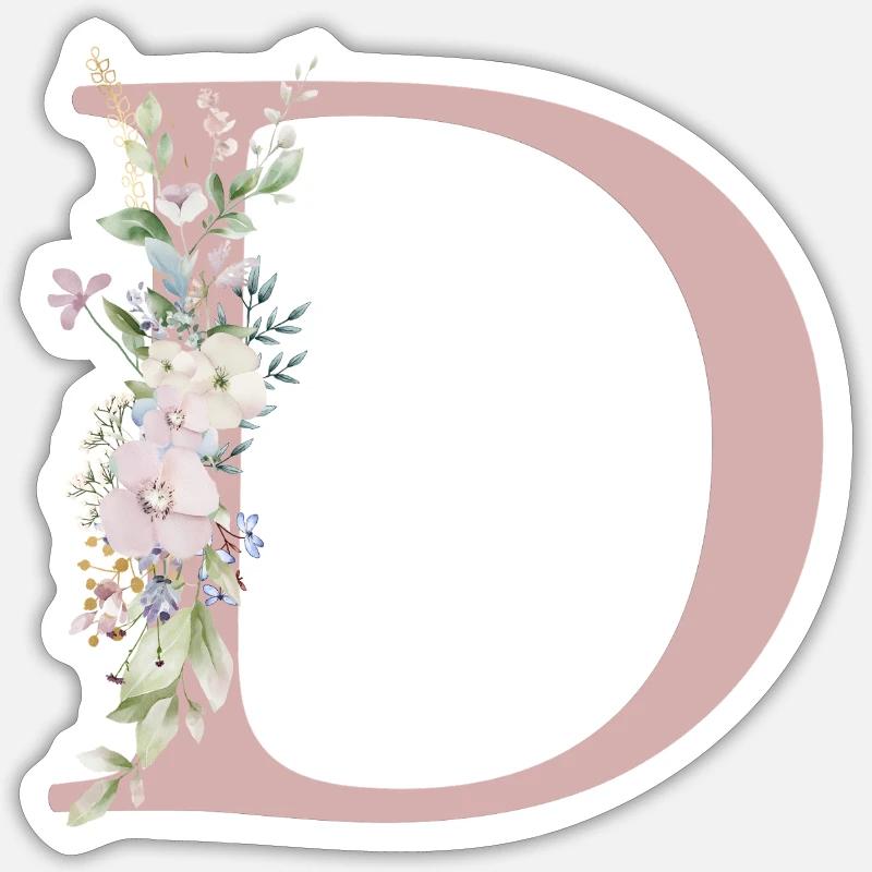 D Monogram, Floral, Customizable - Sticker size S (10 x 10 cm) - white matte