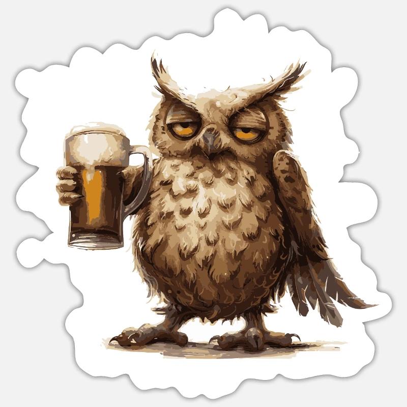 Eule Bier Lustig Sticker Größe S (10 x 10 cm)