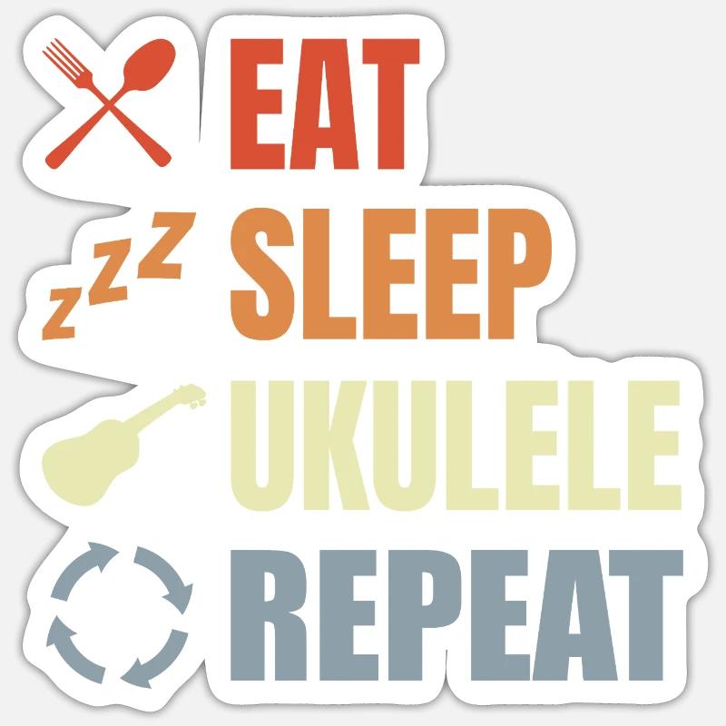 Manger dormir ukulélé répéter - Sticker taille S (10 x 10 cm) - blanc mat