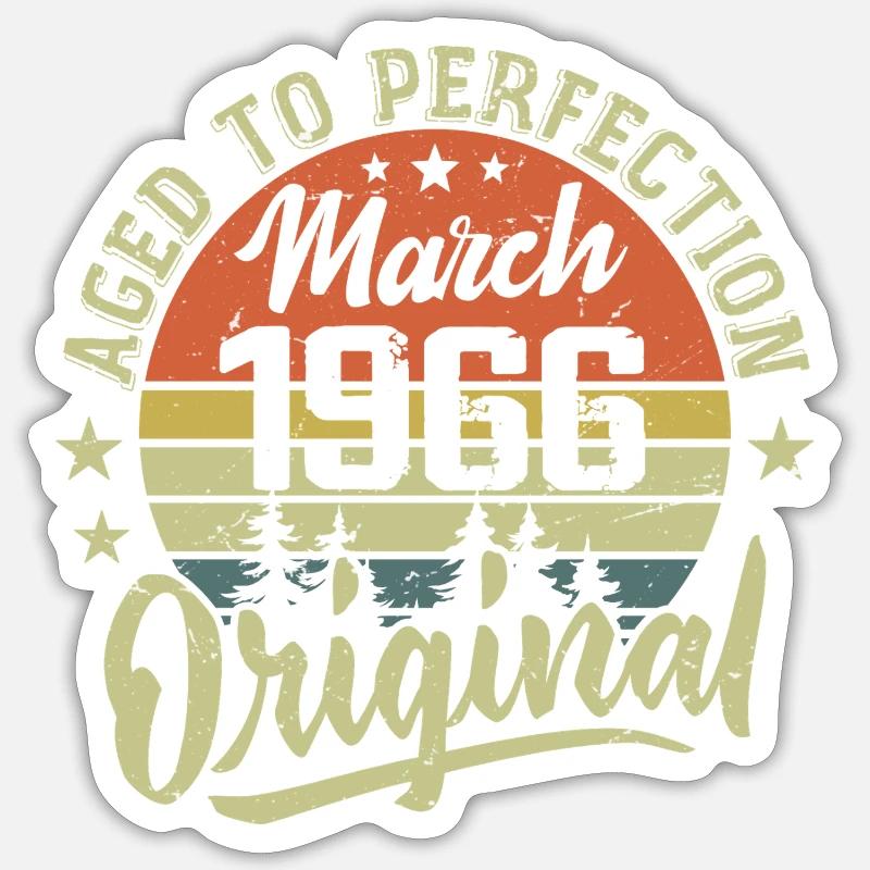 Rétro Mars 1966 Cadeau Mars 1966 Né en Mars 1966 - Sticker taille S (10 x 10 cm) - blanc mat
