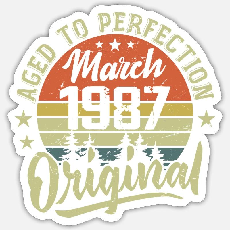 Rétro Mars 1987 Cadeau Mars 1987 Né en Mars 1987 - Sticker taille S (10 x 10 cm) - blanc mat