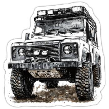 4X4 LAND DEFENDER Mud ROVER OFF ROAD CAR - Sticker Größe S (10 x 10 cm) - Mattweiß - Vorne