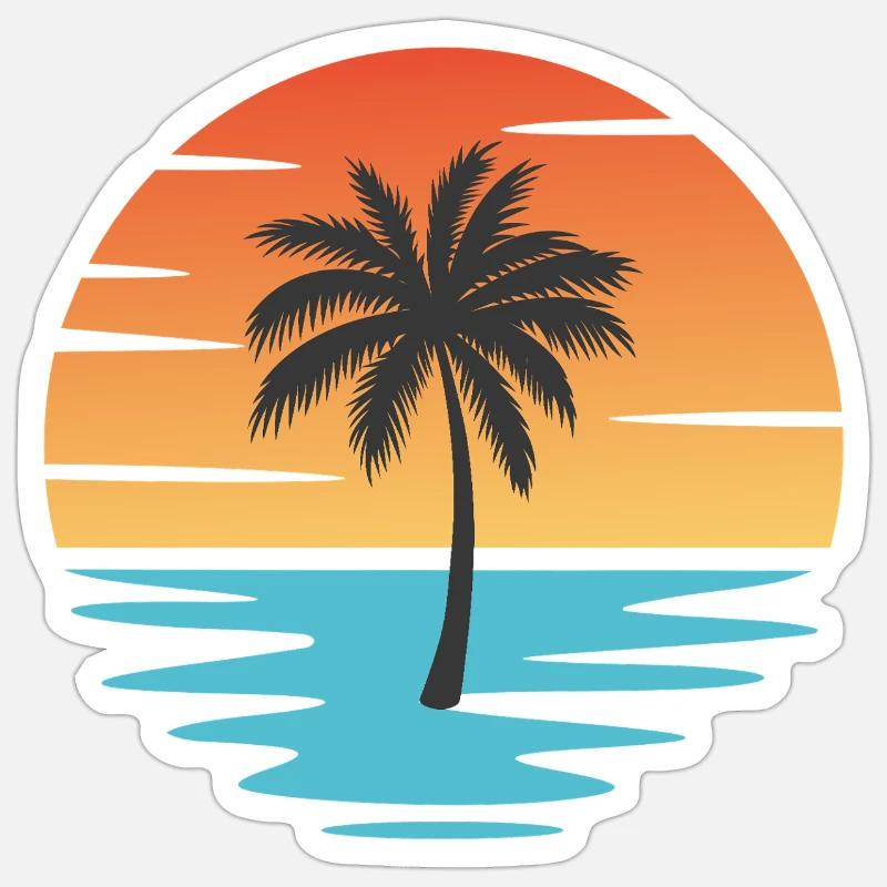 Plage Coucher de soleil - Sticker taille S (10 x 10 cm) - blanc mat