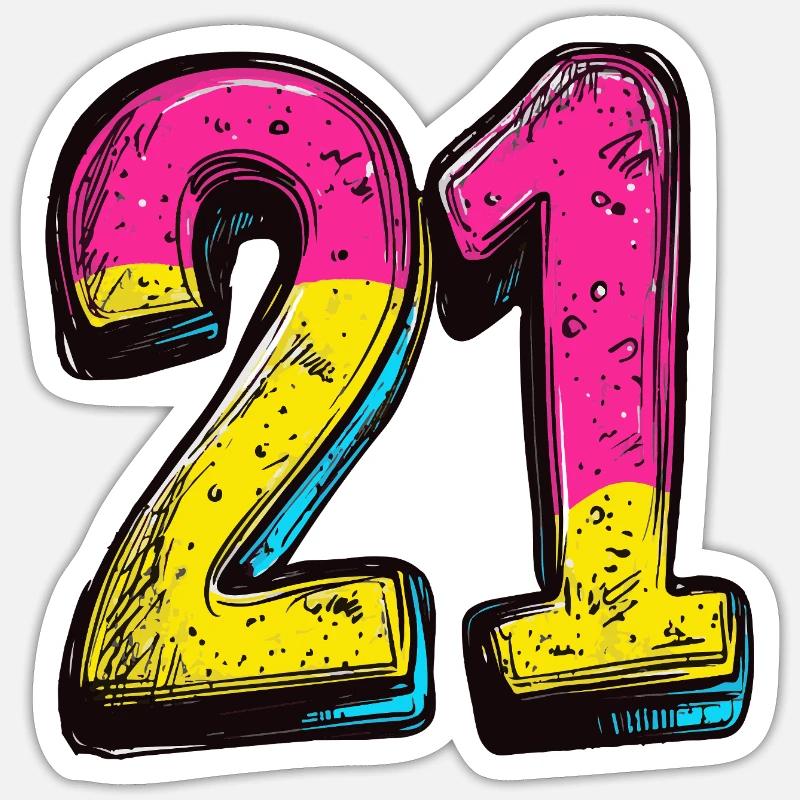 21 Zahl Comic - Sticker Größe S (10 x 10 cm) - Mattweiß