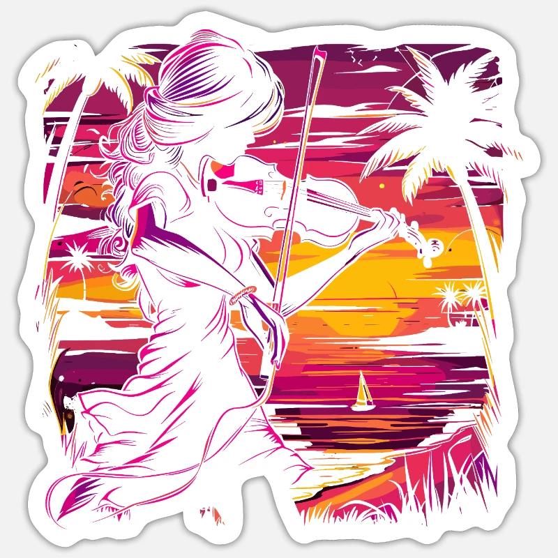 Geigerin Synthwave - Sticker Größe S (10 x 10 cm) - Mattweiß