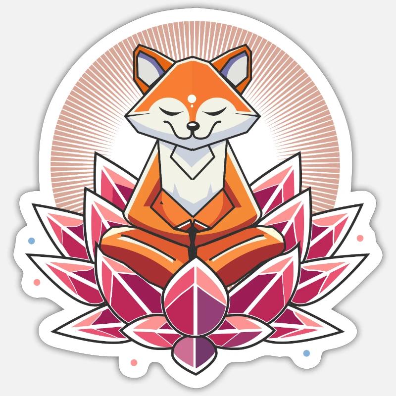 friedlich meditierender Fuchs auf einer Lotusblüte - Sticker Größe S (10 x 10 cm) - Mattweiß