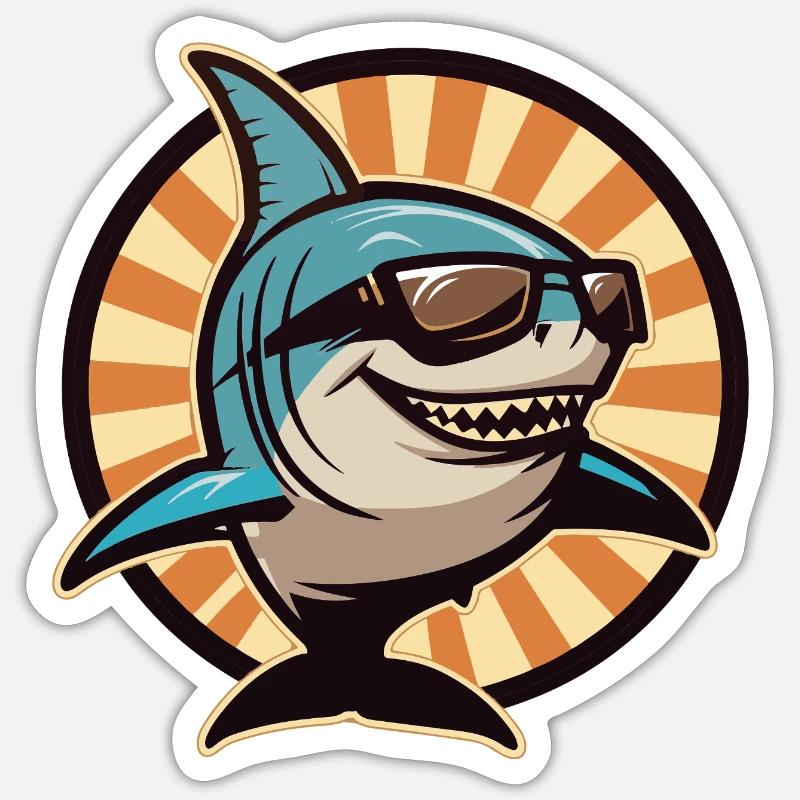 Requin Bande Dessinée Cool Été - Sticker taille S (10 x 10 cm) - blanc mat