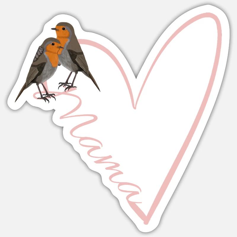 Mama Rotkehlchen mit Herz Geschenk Muttertag Sticker Größe S (10 x 10 cm)