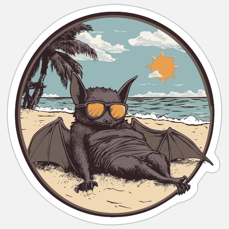 Relaxed bat on the beach - Sticker size S (10 x 10 cm) - white matte