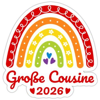 Große Cousine 2026 Regenbogen - Sticker Größe S (10 x 10 cm) - Mattweiß - Vorne