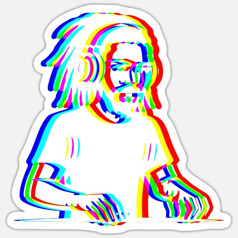 EDM - DJ - Glitch Rave Stil - Sticker Größe S (10 x 10 cm) - Mattweiß