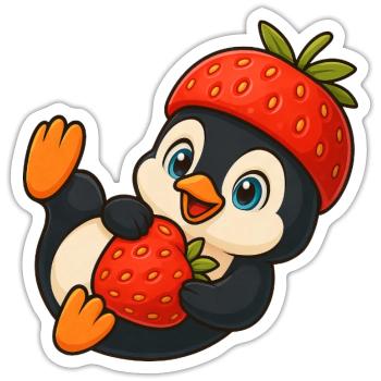 Niedlicher Pinguin mit fruchtiger Erbeer-Mütze - Sticker Größe S (10 x 10 cm) - Mattweiß - Vorne