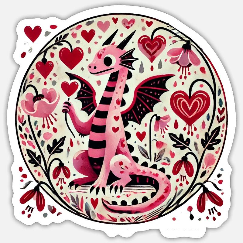 Dragon rose de la Saint-Valentin - Sticker taille S (10 x 10 cm) - blanc mat
