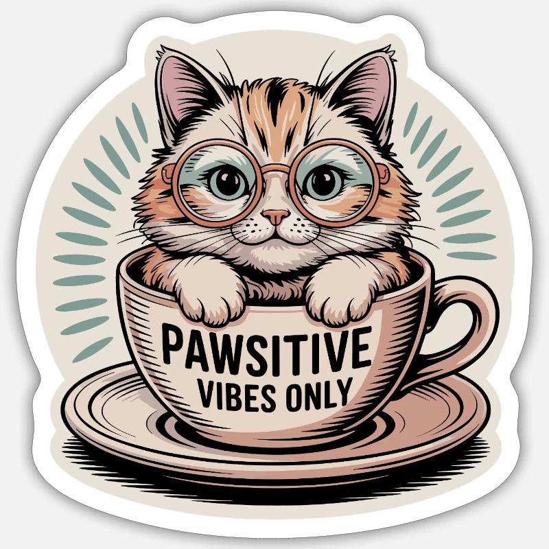 Pawsitive Vibes Only – Chat dans une tasse Sticker taille S (10 x 10 cm)