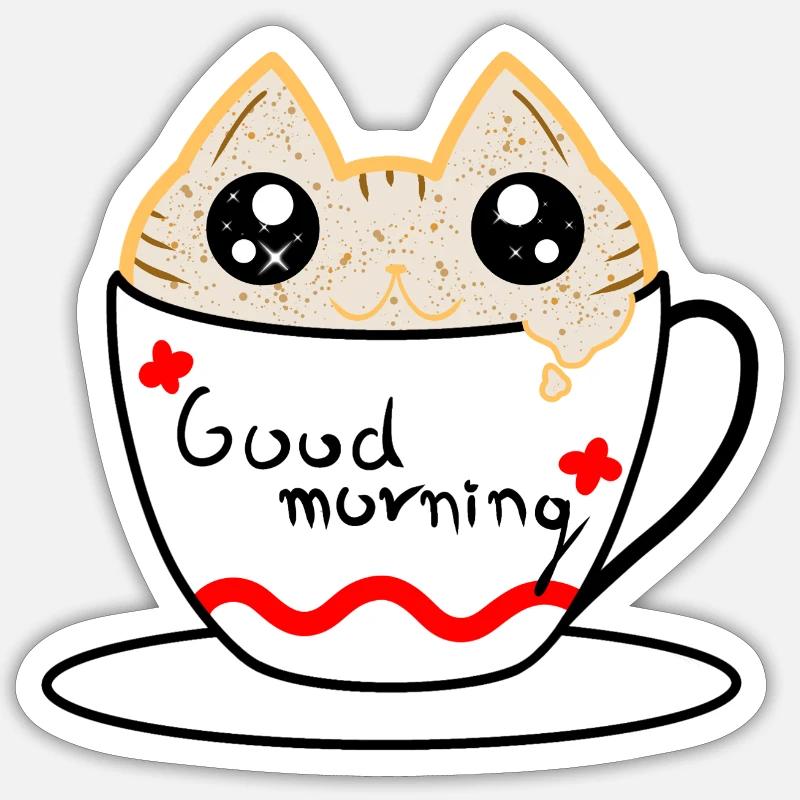 Kaffee Katze - Sticker Größe S (10 x 10 cm) - Mattweiß