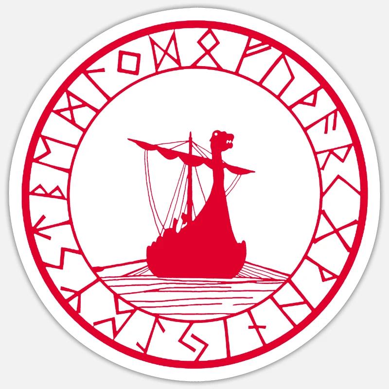 Red Viking Longship and Compass - Sticker size S (10 x 10 cm) - white matte