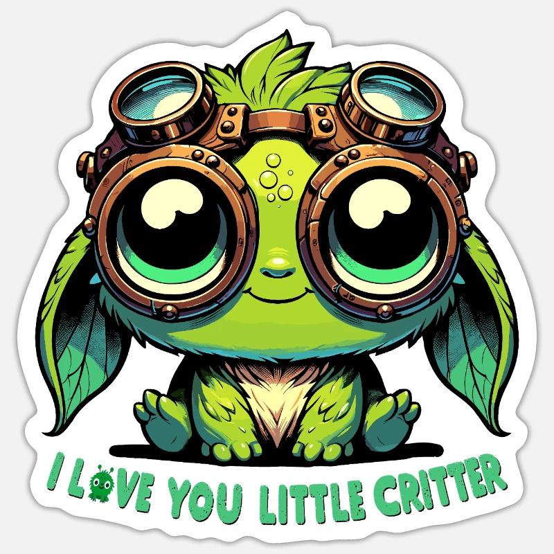 Mignon eco vert belle créature peluche style design Sticker taille S (10 x 10 cm)