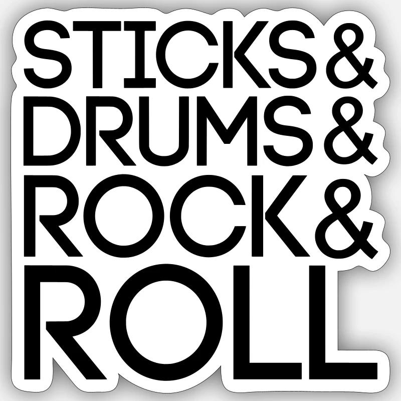 Sticks Drums Rock Roll - Sticker Größe S (10 x 10 cm) - Mattweiß
