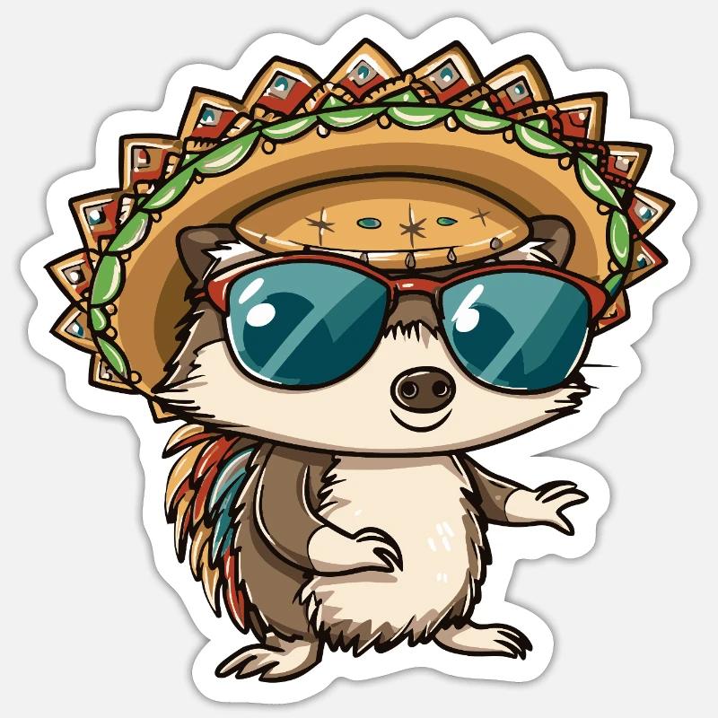 Igel Comic Lustig Sombrero - Sticker Größe S (10 x 10 cm) - Mattweiß