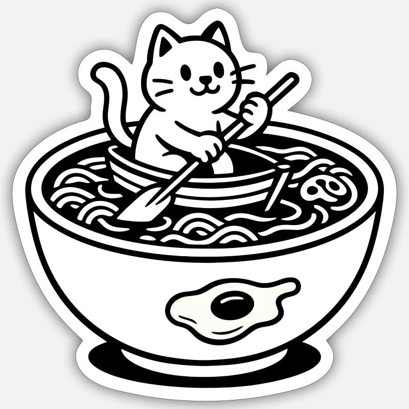 Mignon Noudle Soup Chat - Sticker taille S (10 x 10 cm) - blanc mat