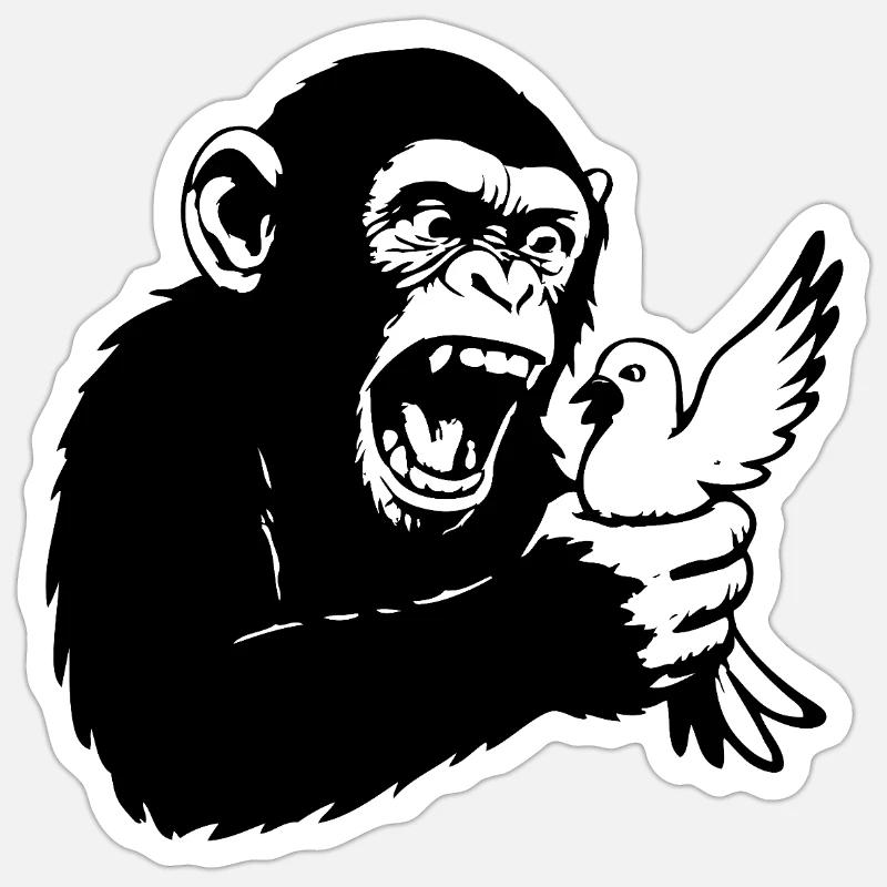 Monkey squeezes pigeon Sticker size S (10 x 10 cm)