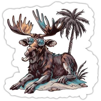 Elch Insel Palme - Sticker Größe S (10 x 10 cm) - Mattweiß - Vorne