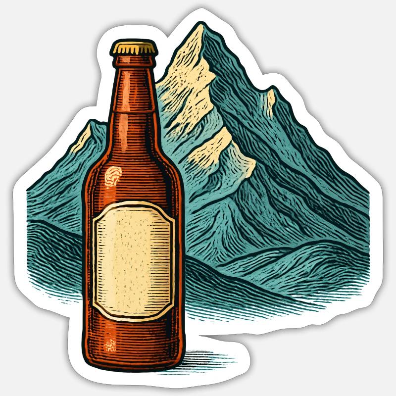 Abstract mountain landscape with bottle - Sticker size S (10 x 10 cm) - white matte