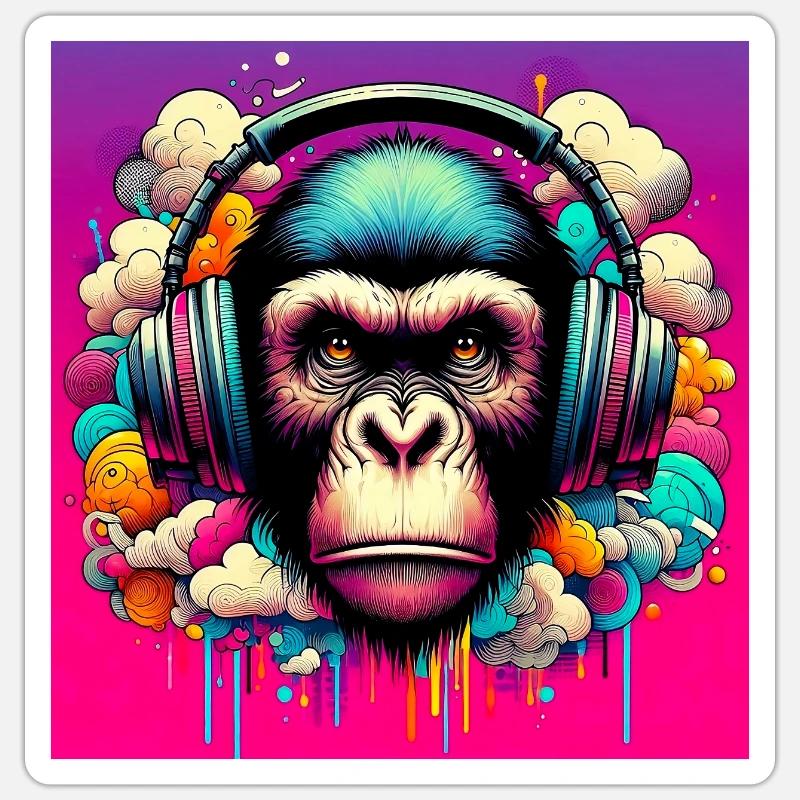 Singe chimpanzé - Sticker taille S (10 x 10 cm) - blanc mat