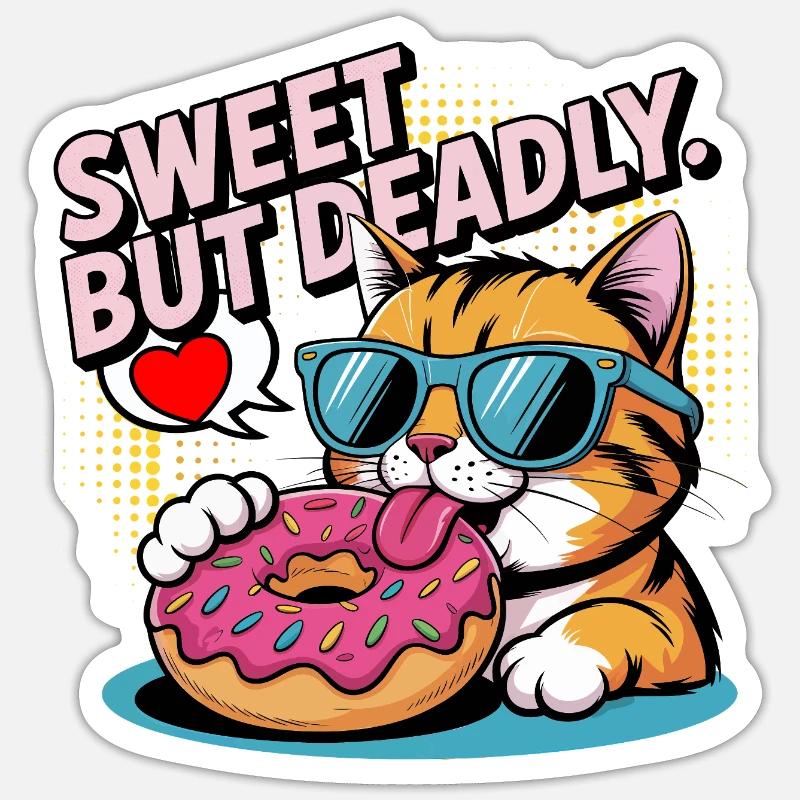 Conception de beignets pour chat doux mais mortel Sticker taille S (10 x 10 cm)