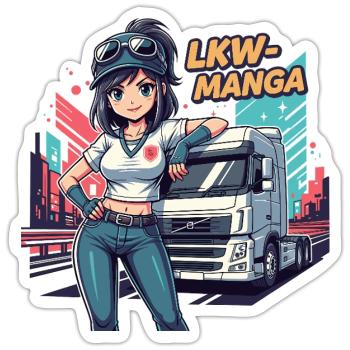 LKW-Manga - Sticker Größe S (10 x 10 cm) - Mattweiß - Vorne