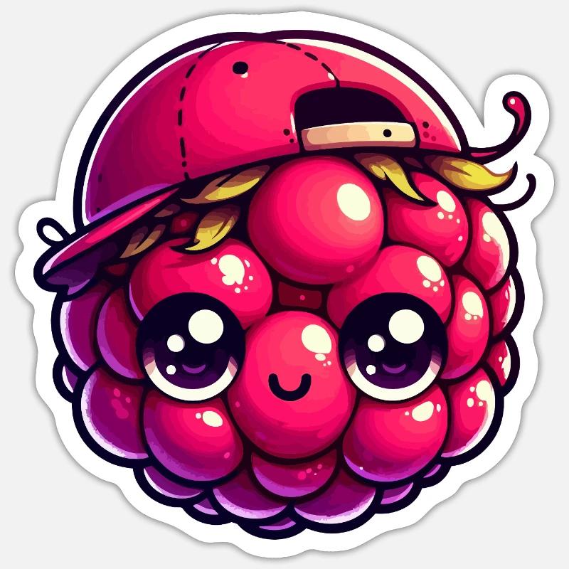 Adorable Raspberry with Cap - Sticker size S (10 x 10 cm) - white matte