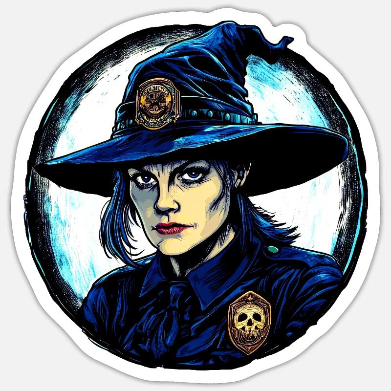 Witch Policeman - Sticker size S (10 x 10 cm) - white matte