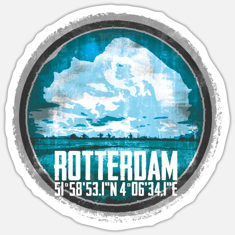 Rotterdam Skyline and Coordinates Design Sticker size S (10 x 10 cm)