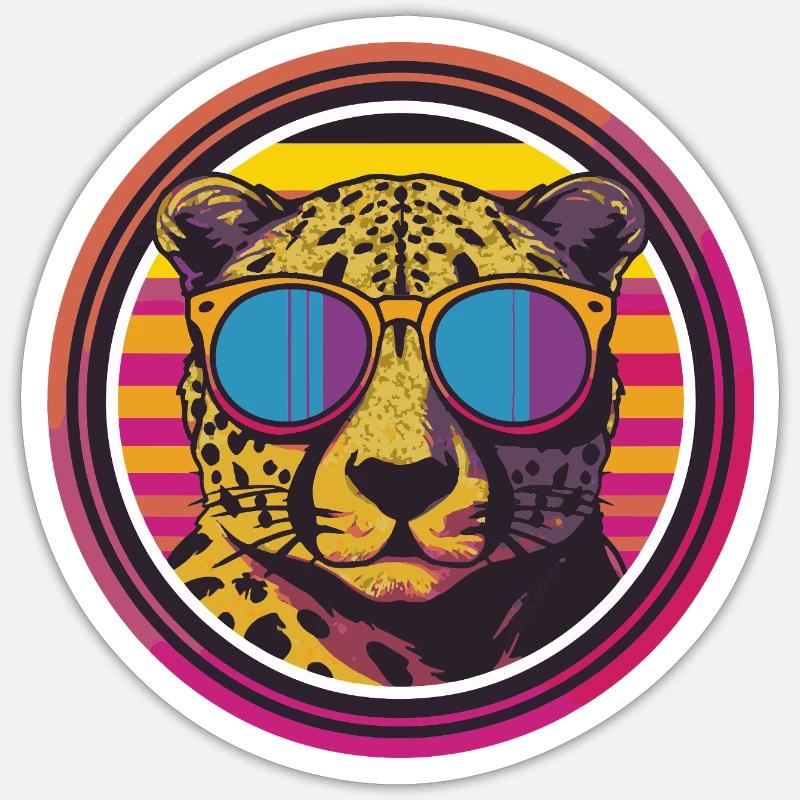 Leopard mit Sonnenbrille im Retro-Stil - Sticker Größe S (10 x 10 cm) - Mattweiß