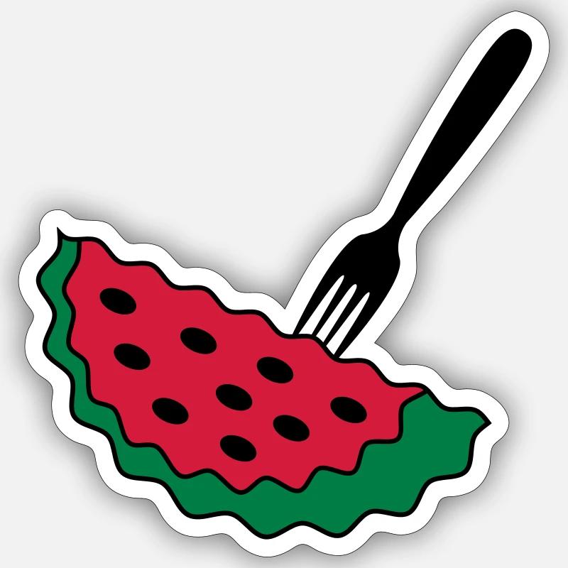 Melone mit Gabel - Sticker Größe S (10 x 10 cm) - Mattweiß