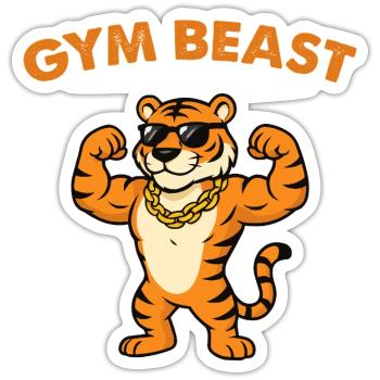 Gym Beast Tiger mit Sonnenbrille - Sticker Größe S (10 x 10 cm) - Mattweiß - Vorne