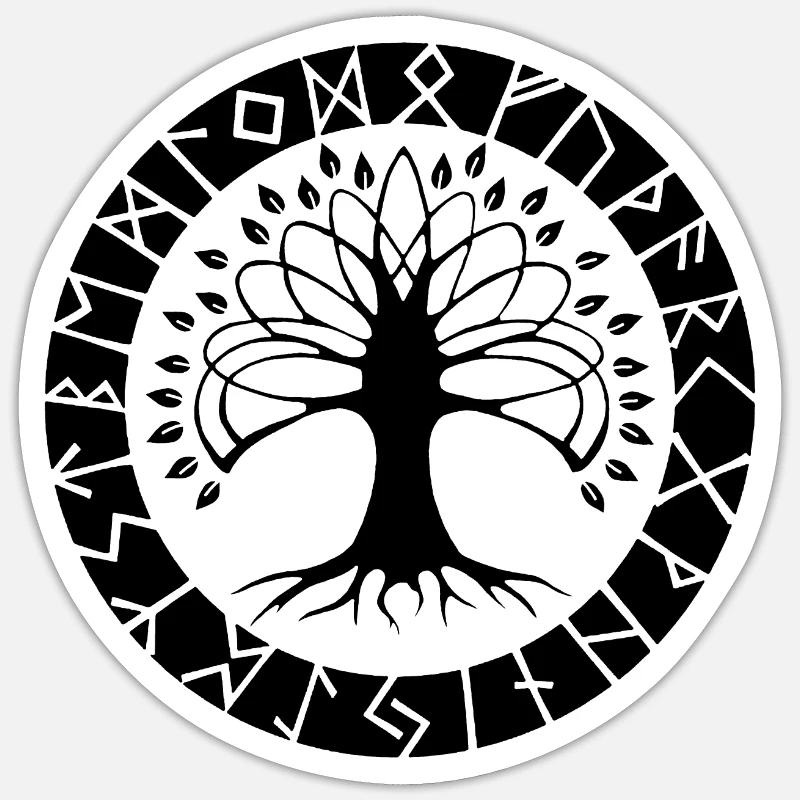 Black Runic Tree - Sticker size S (10 x 10 cm) - white matte