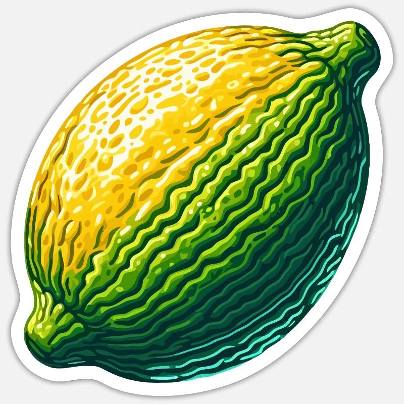 Citron abstrait en vert-jaune texturé - Sticker taille S (10 x 10 cm) - blanc mat