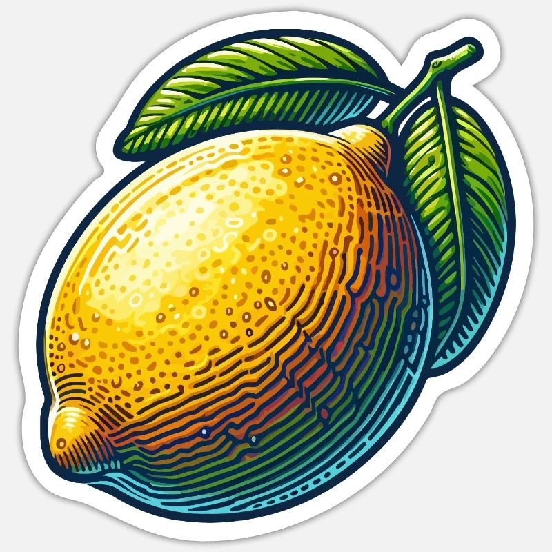Citron éclatant et feuilles vertes - Sticker taille S (10 x 10 cm) - blanc mat