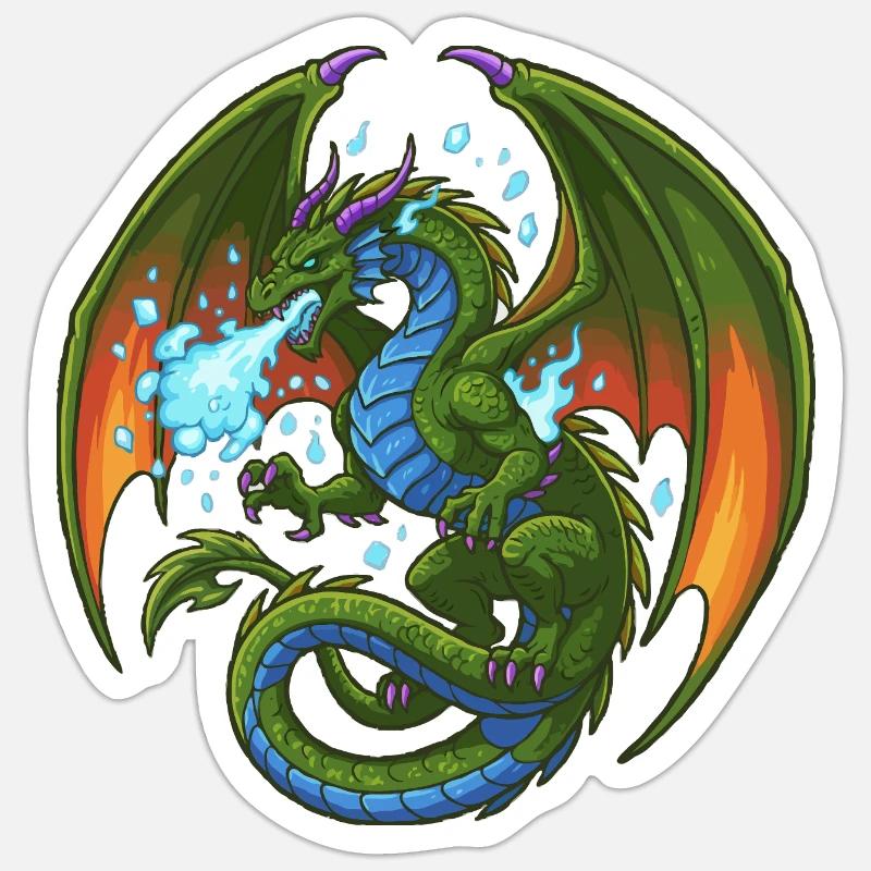 Blaugrüner Drache Eisspucker - Sticker Größe S (10 x 10 cm) - Mattweiß