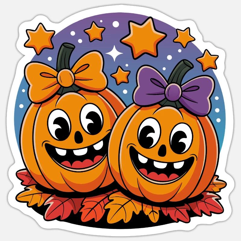 Duo de citrouilles dans le ciel étoilé - Sticker taille S (10 x 10 cm) - blanc mat