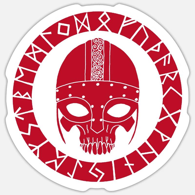 Red Skull und Wikinger Runen - Sticker Größe S (10 x 10 cm) - Mattweiß